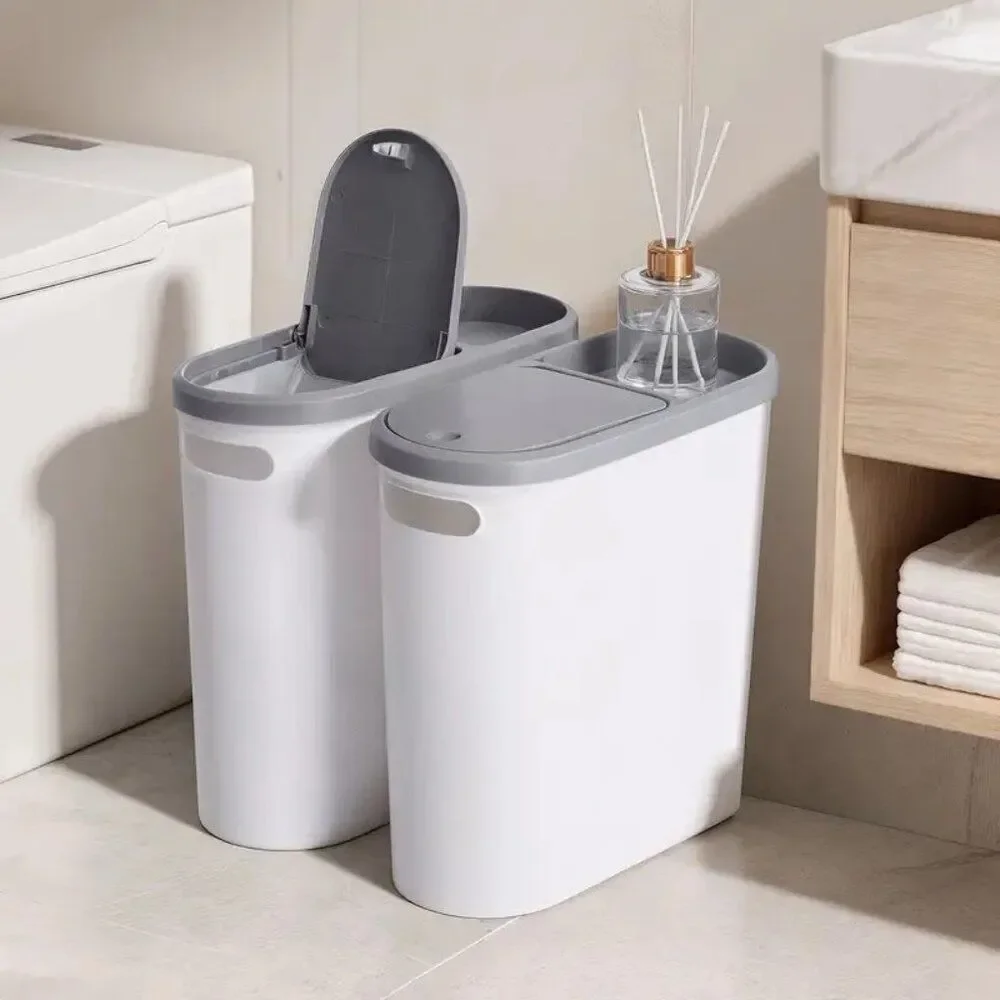 2/1pc Compact And Durable Plastic Bathroom Trash Can With Built-in Handles
